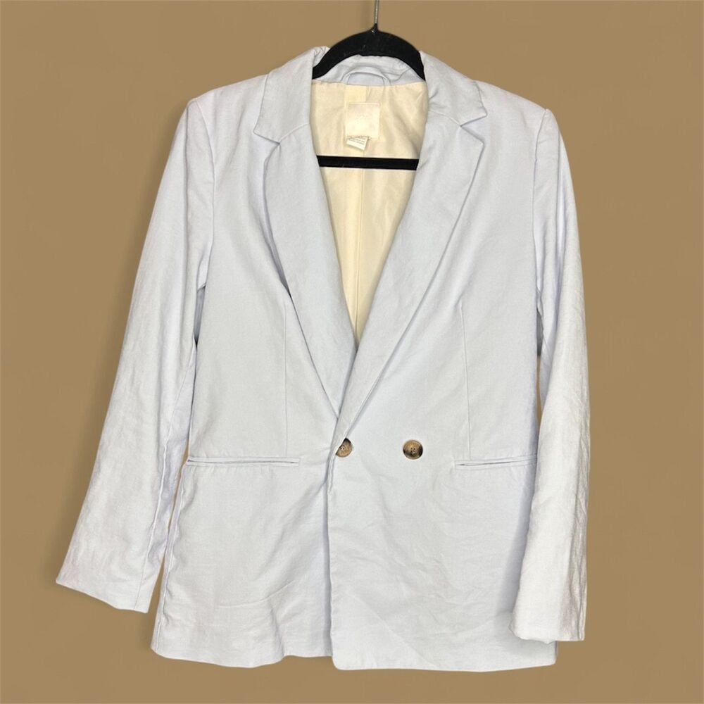 H&M Womens Light Blue Double Breasted Blazer Sz XS Preppy Pastel Businesscore